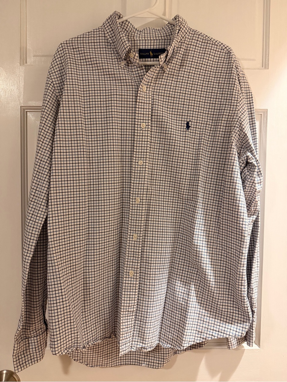 Ralph Lauren White and Navy Grid Button-Down Shirt